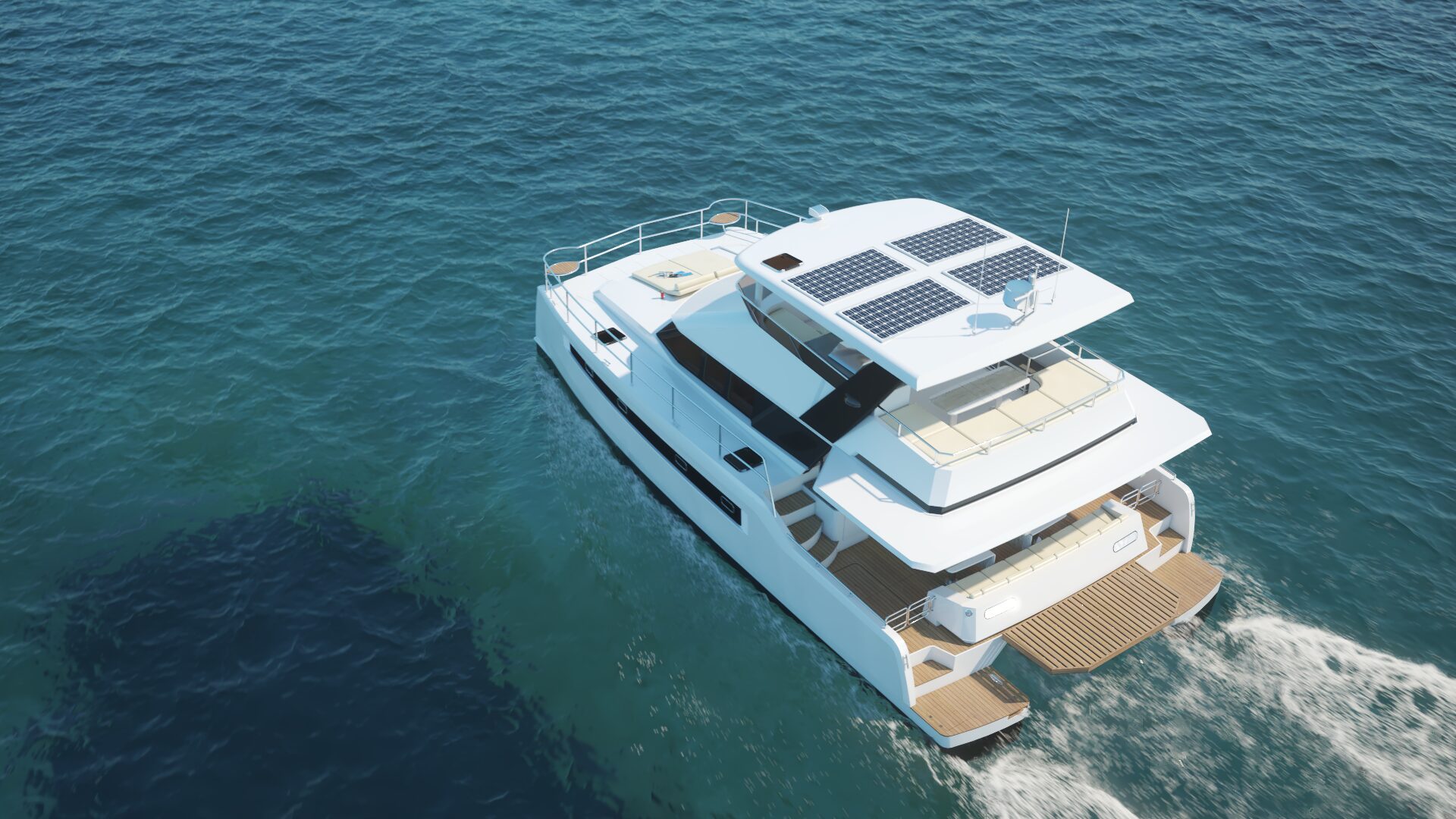 Cora 48 catamaran: hero aerial from the produced film