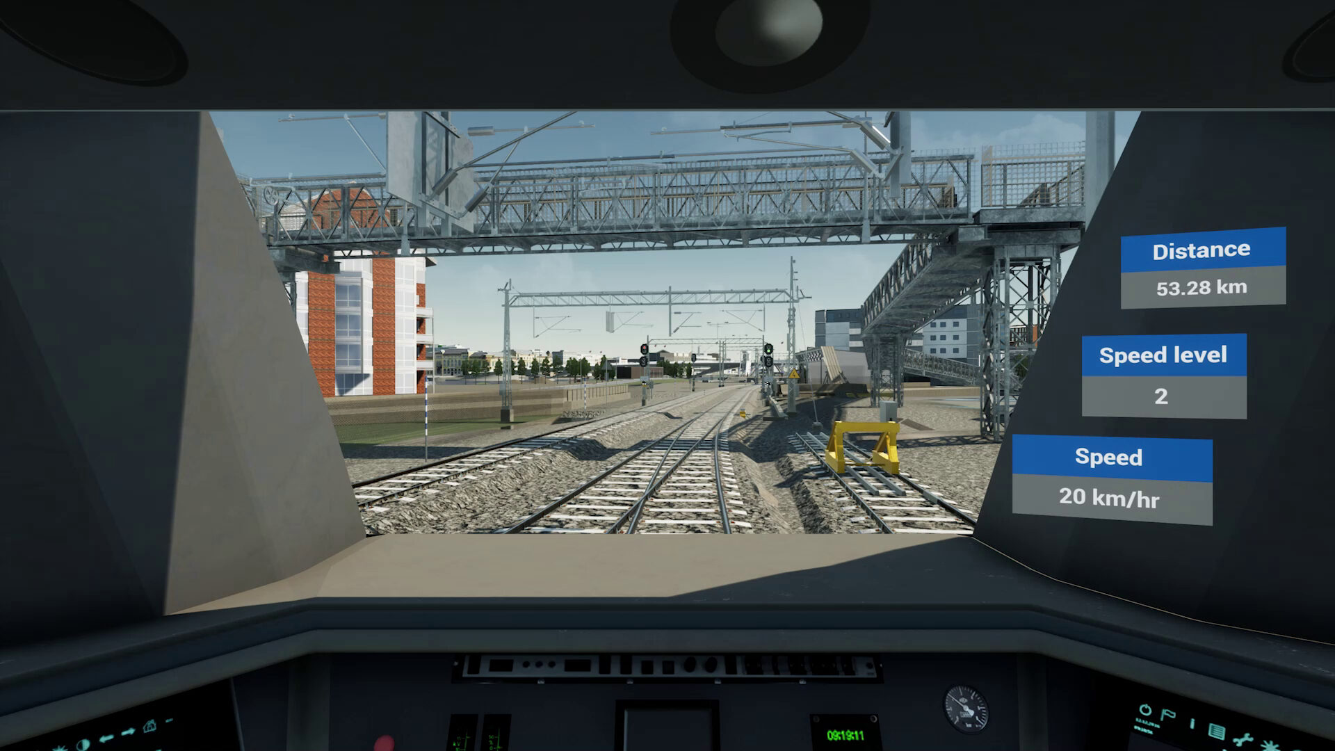 Sight simulation: cab view under the signal gantry